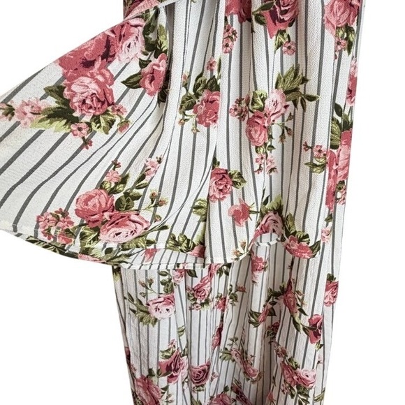 For Justice Romper Maxi Dress White Black Stripe Floral Smocked Off Shoulder L - Picture 6 of 12